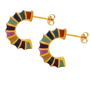 Orecchini A Forma Di C In Acciaio Al Titanio Con Smalto Colorato Placcato Oro 18K Stile Coreano Gioielli Eleganti Donna