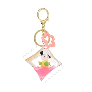 Creative cute dog oil cushion bottle keychain with pink liquid and golden star charm