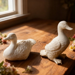 Minimalist white resin duck statues with detailed feather textures for home decor
