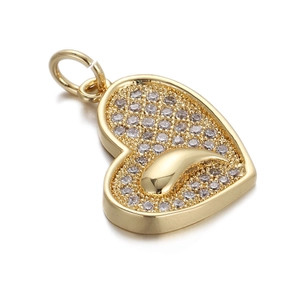 18K gold-plated heart pendant with micro-set zircon crystals and hanging loop