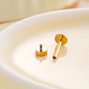 F136 titanium gold stud piercing with hammered disk and internal screw thread