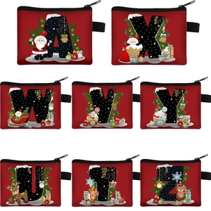 Christmas Alphabet Coin Purse Polyester Mini Zipper Small Storage Pouch Holiday Gift Kids