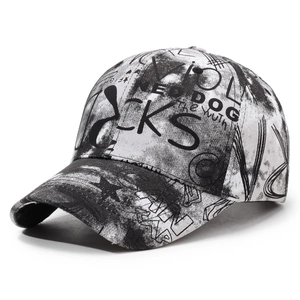 Graffiti printed cotton baseball cap with Jacks and Dog lettering in street style