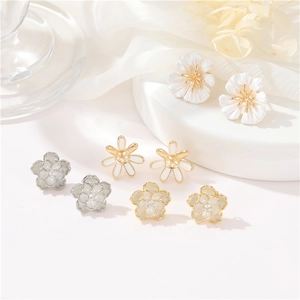 Elegant 14k gold flower stud earrings with enamel and camellia designs for women