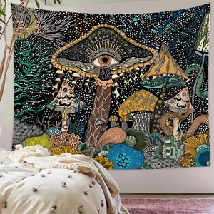 Tenture murale psychédélique avec champignons colorés et motifs galaxie pour chambre