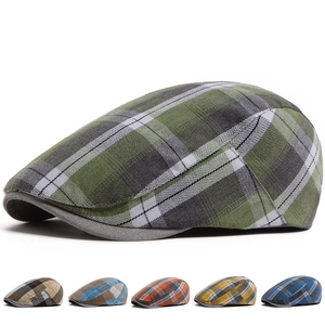 Plaid Cotton Ivy Cap Adjustable Checkered Flat Cap British Retro Newsboy Hat For Men Women Breathable Lightweight