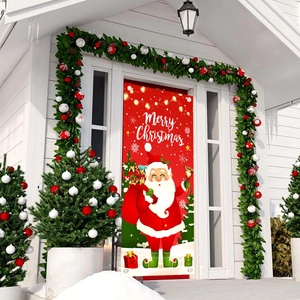 Christmas door banner with Santa Claus and Merry Christmas text for outdoor decor