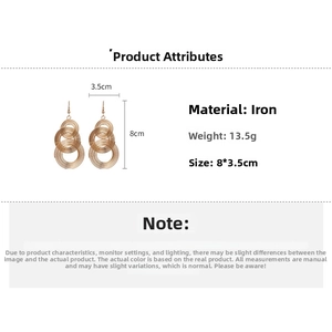 Detailed dimensions of gold circular hollow tassel drop earrings made of iron material