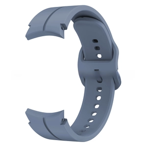 Detail of gray-blue silicone watch band with matte texture and classic pin-and-tuck closure