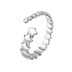 Adjustable silver star ring with a continuous celestial meteor design for women