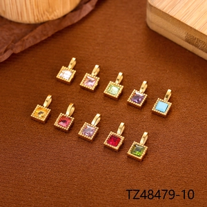 Set of 10 square cubic zirconia 18K gold plated stainless steel pendants in various colors