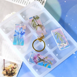 12-Raster Silikonform für DIY Harz-Anhänger und Schlüsselanhänger mit Blumen-Inlays