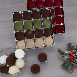 16-pack flocked Christmas ball ornaments in assorted vintage tones for tree decoration