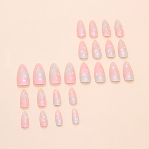 24pcs pink and blue gradient press-on nails with pearl finish and star moon designs