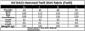 Tabella taglie dettagliata per set camicia e pantaloni in popeline con misure di busto