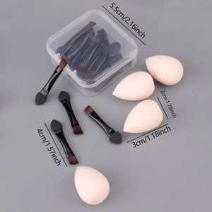 Dettaglio del set mini spugne trucco con dimensioni del pennello e del blender