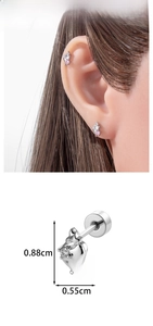 Macro detail of ice cream cone ear stud with pink zircons and 0.88cm x 0.55cm dimensions