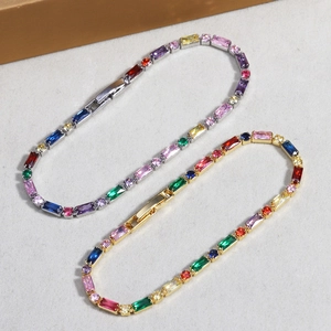 Rainbow cubic zirconia bracelet set in gold and silver plating with colorful stones