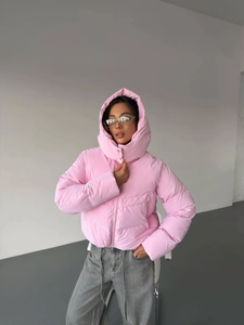 Women Puffer Down Jacket Hooded Pink Warm Winter Coat Short Quilted Zipper Thick Outerwear Streetwear For Ladies
