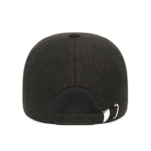 Rear view of men's winter baseball cap with thick thermal fabric and adjustable metal buckle