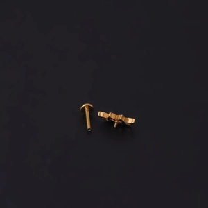 G23 titanium golden teardrop zircon ear stud with flat back and internal thread