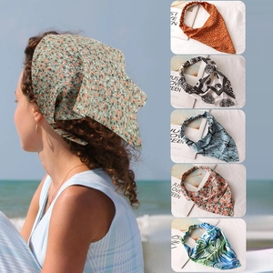 Bohemian floral chiffon headbands set with elastic tie-dye band for women's hair styling