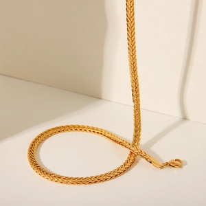 Elegant 18K gold plated titanium steel braided chain necklace with lobster clasp closure