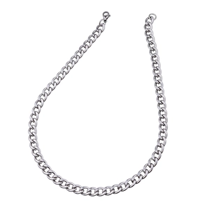 Polished silver stainless steel Cuban link chain necklace with secure lobster clasp