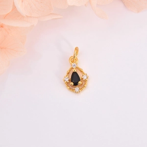 Mini copper gold pendant with black pear-shaped zircon and white round stones