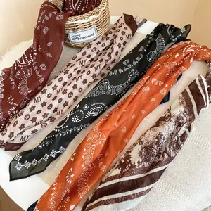 Maillard style vintage printed silk scarf necklaces for women in assorted retro patterns