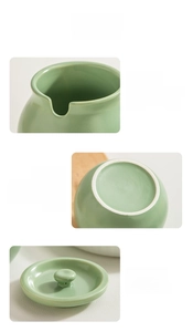 Detail of green ceramic seasoning jar with lid notch and non-slip unglazed bottom