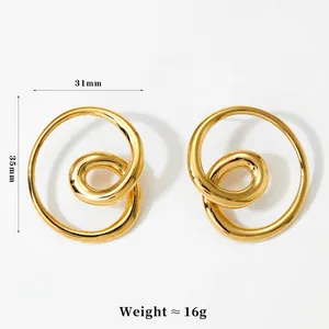 316L stainless steel gold twisted hoop earrings with 31mm width and 35mm height