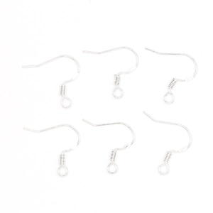 Close-up of S925 sterling silver U-shaped ear hooks with coil and ball for DIY jewelry