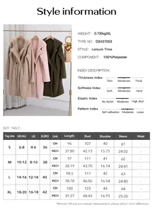Größentabelle und Materialangaben für die lässige Kapuzen-Strickjacke aus 100 % Polyester