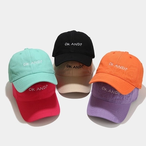 Minimalist cotton baseball cap with OK AND embroidery in six vibrant assorted colors