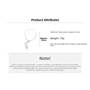 Detail specifications of 62cm glass pearl necklace with zircon waterdrop pendant