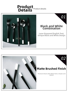 Details des Bestecksets aus Edelstahl in Matt Schwarz und Weiß mit Lasergravur