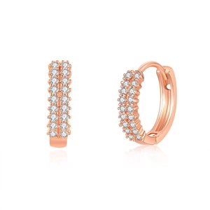 Elegant rose gold huggie hoop earrings with double row cubic zirconia crystals