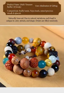 Detailansicht eines 18-Samen-Bodhi-Armbands mit Sandelholzperlen und traditioneller Quaste