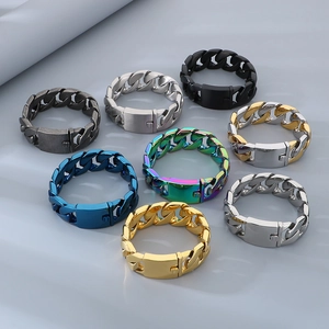 Cuban Link Jewelry Set Stainless Steel Box Clasp Hip Hop Punk Style Men Necklace And Bracelet