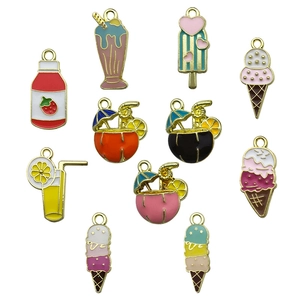 Set of colorful enamel ice cream and summer drink charms for DIY jewelry making