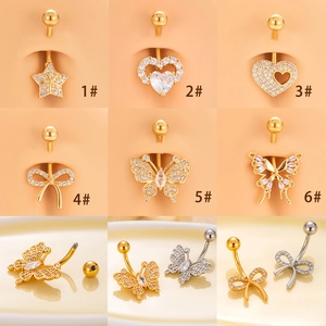 Belly Rings Stainless Steel Zircon Set Copper Heart Butterfly Star Piercing Jewelry For Women