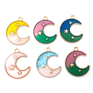 Set of 8 colorful crescent moon and star alloy charms for DIY jewelry making