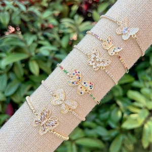 18K Gold Plated Copper Butterfly Bracelet for Women Inlaid Cubic Zirconia Sparkling Colorful Rhinestone Adjustable Jewelry