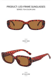 Detail view of vintage square leopard frame sunglasses with brown lenses from multiple angles