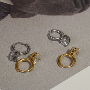 Classic 1ct cubic zirconia hoop earrings in 18k gold and silver plated titanium steel