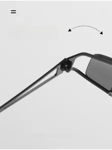 Close-up of durable metal hinge on Y2K metallic square sunglasses with folding detail