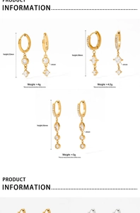 Detailed technical specifications of gold zircon dangle earrings with weight and size