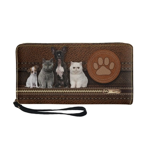 Animal Pet Sloth Print Women Long Zipper Wallet PU Leather Fashion Clutch Bag With Wristlet Strap