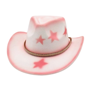 Western Cowboy Hat Felt Pentagram Star Pattern Braided Rhinestone Band Retro Jazz Party For Men Women
